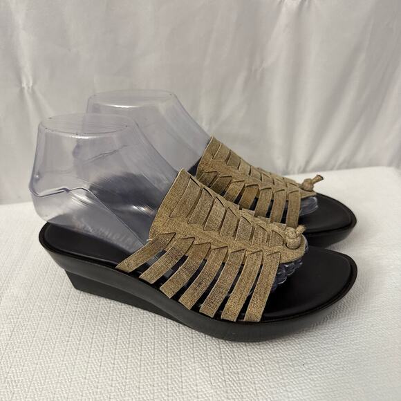 Donald J Pliner Cissy Wedge Sandal 6.5 Gold Sparkle Leather Italian Platform - Picture 1 of 10